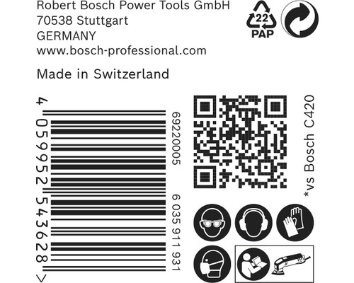 Informationen zu Robert Bosch Power Tools GmbH, Barcode, QR-Code und Sicherheitshinweise