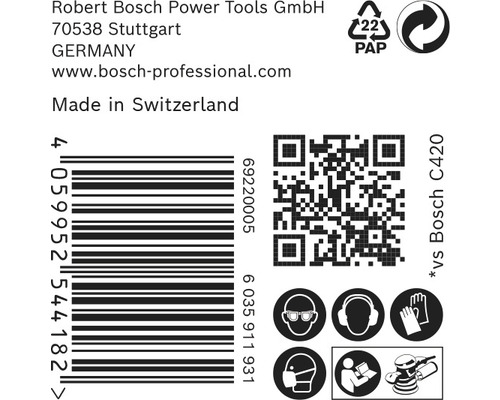 Informations sur Robert Bosch Power Tools, code-barres, code QR et consignes de sécurité