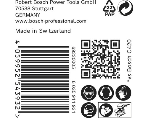 Informationen zu Robert Bosch Power Tools, Barcode, QR-Code und Schutzsymbole