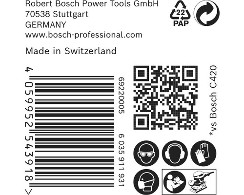 Informations sur Robert Bosch Power Tools GmbH, code-barres, code QR et consignes de sécurité
