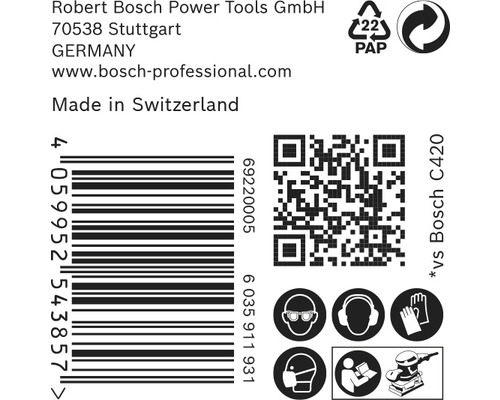 Informations sur le produit avec code-barres, code QR et consignes de sécurité