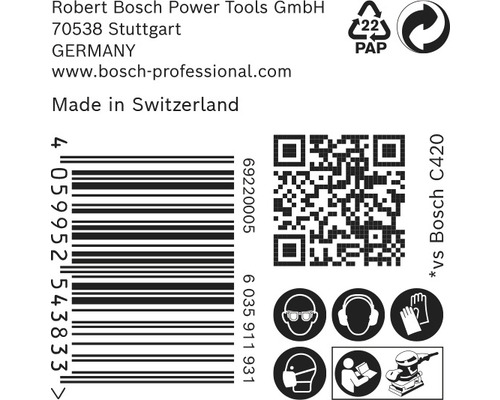 Informations sur Robert Bosch Power Tools GmbH, code-barres, code QR et consignes de sécurité