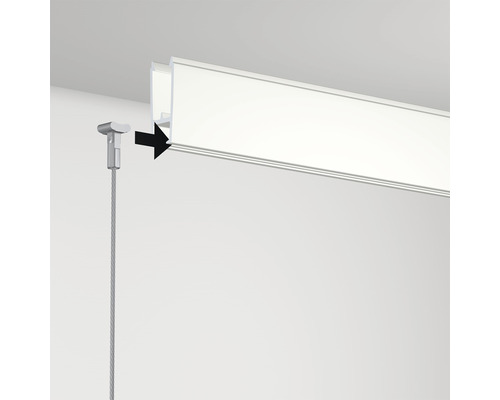 Befestigungsschiene mit Seilaufhängung für Bilder an der Decke