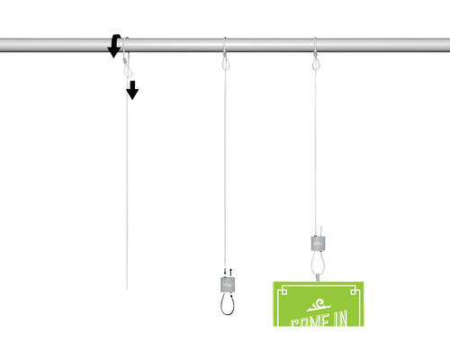 Aufhängungssystem mit Seilzügen zur Befestigung von Schildern