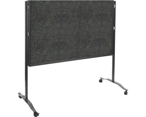 Mobile Stellwand mit grauer Textiloberfläche und Rollen