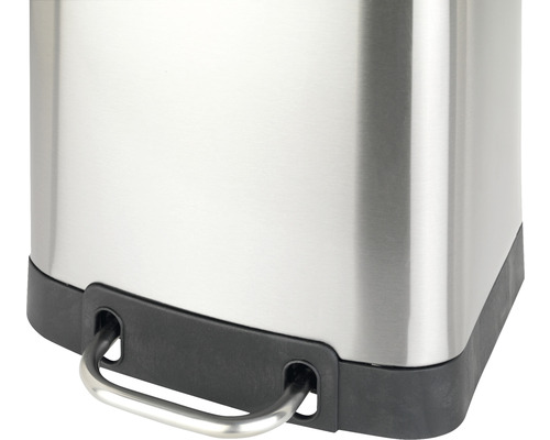 Detailansicht eines Mülleimers aus Edelstahl mit Griff