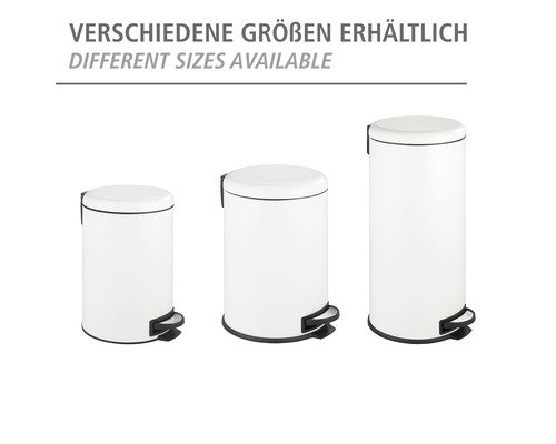 Verschiedene Größen von weißen Treteimern verfügbar