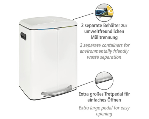 Weißer Abfalltrenneimer mit zwei separaten Behältern und einem großen Pedal