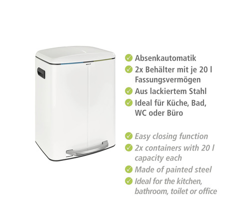 Weithals-Abfalleimer mit Fußpedal und zwei Behältern mit je 20 Liter Fassungsvermögen aus lackiertem Stahl