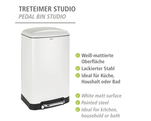 Weißer Tretabfalleimer aus lackiertem Stahl