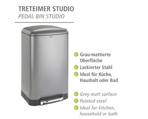 Tretabfalleimer aus lackiertem Stahl mit matter Oberfläche für Küche, Haushalt oder Bad