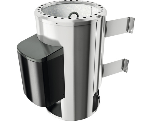 Geflügelrupfmaschine aus Edelstahl mit schwarzem Bedienfeld und Halterungen