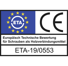 Évaluation technique européenne pour vis en tant qu''élément de connexion en bois avec marquage CE et ETA-19/0553
