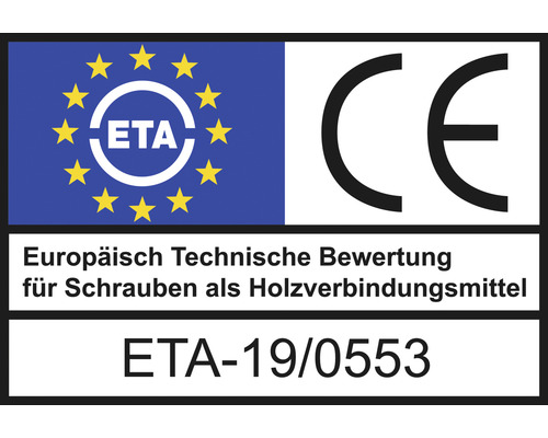 Évaluation technique européenne pour vis en tant qu''élément de connexion en bois avec marquage CE et ETA-19/0553