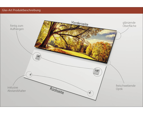 Glasbild mit Motiv und Montageelementen auf der Rückseite