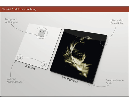 Glasbild mit Aufhängung und Abstandshalter