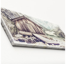 Leinwandbild mit Berghütte und See-Motiv