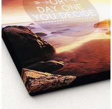 Leinwandbild mit Strandmotiv und Motivationsspruch