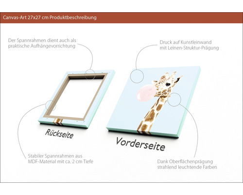 Canvasbild 27x27 cm mit Giraffenmotiv und Leinwandstruktur