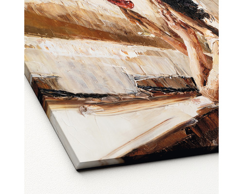 Nahaufnahme eines Gemäldes mit Ölfarben auf Leinwand.