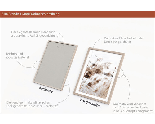 Bilderrahmen mit Rück- und Vorderseite in heller Holzoptik