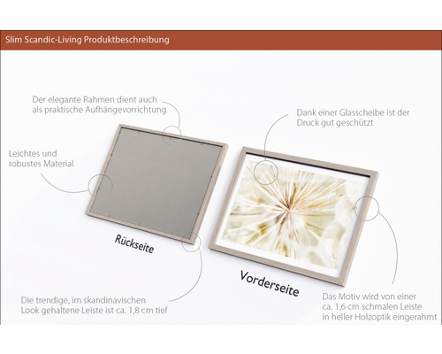 Produktbeschreibung Slim Scandic-Living: Vorder- und Rückseite eines Bilderrahmens mit schmaler Leiste im skandinavischen Stil.