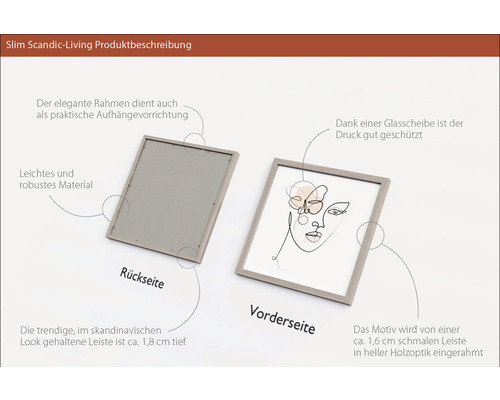 Slim Scandic-Living Bilderrahmen mit leichtem Holzrahmen, Vorder- und Rückseite