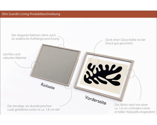 Produktbild: Vorder- und Rückseite eines gerahmten Bildes mit einem abstrakten schwarzen Motiv