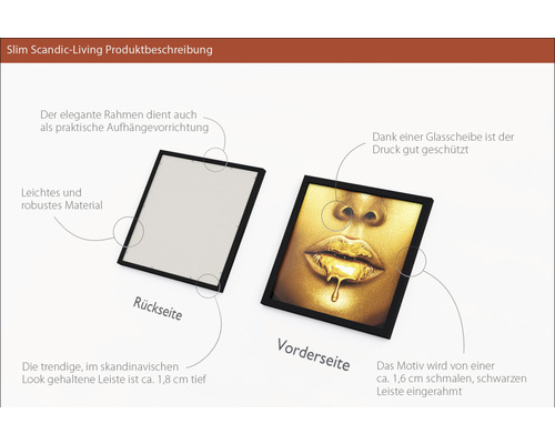 Slim Scandic-Living Produktbeschreibung: Vorder- und Rückseite eines gerahmten Bildes