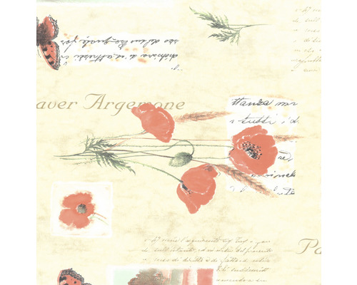 Papier peint avec motifs de coquelicots et d''écriture