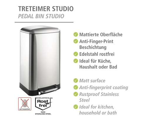 Treteimer aus Edelstahl mit Pedal