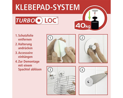 Turbo Loc Klebepad System Montageanleitung mit vier Schritten