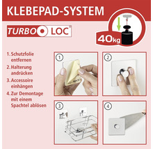 Montageanleitung für das Turbo Loc Klebepad System mit vier Schritten.
