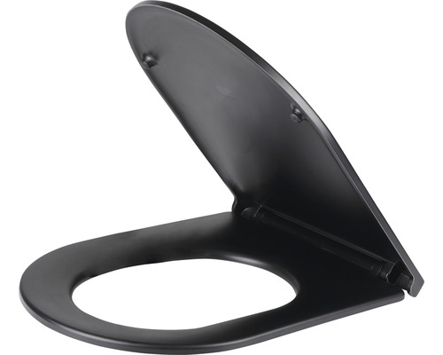 Schwarzer Toilettensitz mit geöffnetem Deckel