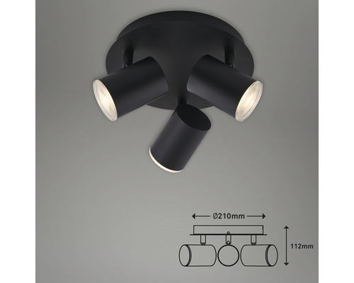 Plafonnier noir avec trois spots et dimensions