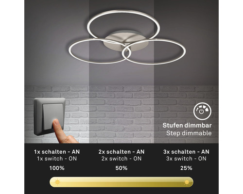LED Deckenleuchte dimmbar 40W 4400 lm 3000 K HxLxB 10,3x67,4x110 cm nickel/matt LED Deckenleuchte mit Stufendimmer Funktion