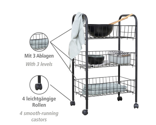 Rollwagen mit drei Ablagen und vier Rollen