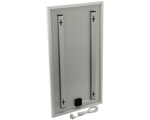 Rückseite eines Spiegels mit Halterungen und Stromkabel