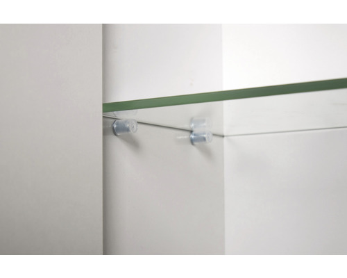 Étagère en verre avec supports dans une armoire de salle de bain