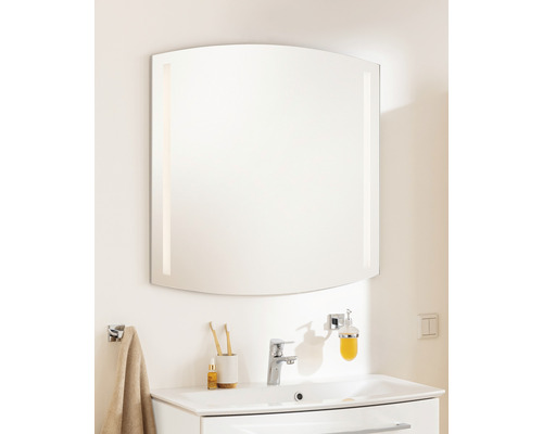 Miroir de salle de bains FACKELMANN B.Style avec capteur 80 x 80 cm Salle de bains avec miroir lumineux au-dessus d''un lavabo
