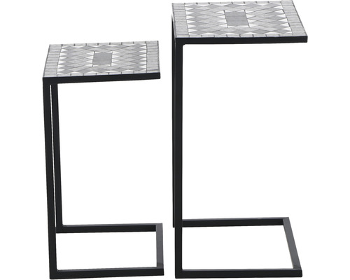 Zwei Beistelltische mit Mosaikplatten und Metallgestell