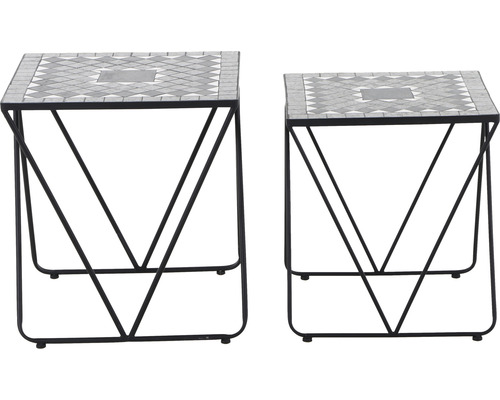 Zwei Mosaiktische mit Metallgestell