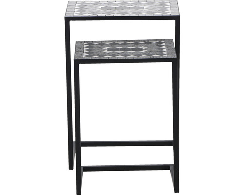 Zwei Beistelltische mit Mosaikplatte und Metallgestell