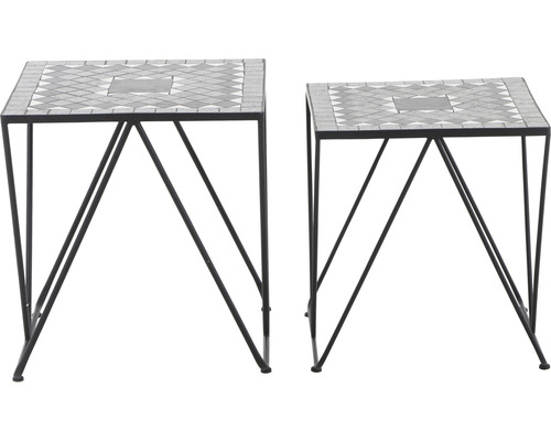 Zwei Mosaiktische mit Metallgestell