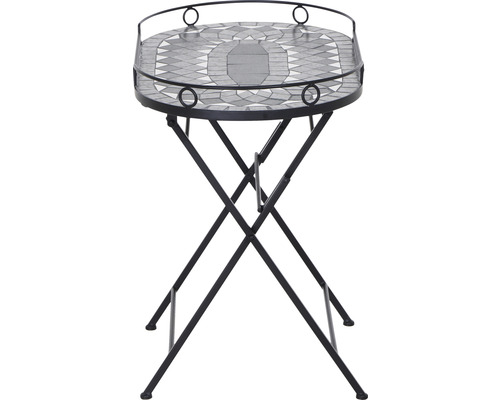 Runder Beistelltisch mit Mosaikplatte und klappbarem Metallgestell