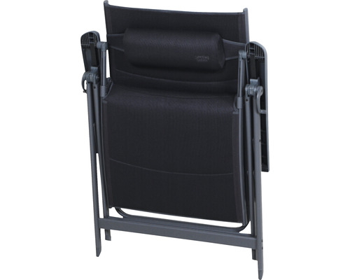 Vue arrière d''une chaise de jardin avec appui-tête et dossier réglable