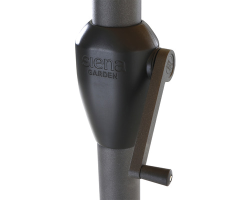 Detailansicht einer Kurbel zum Öffnen eines Sonnenschirms der Marke Siena Garden