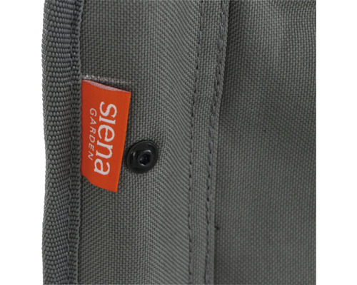 Detailansicht eines Gartenprodukts mit Siena Garden Logo und Druckknopf