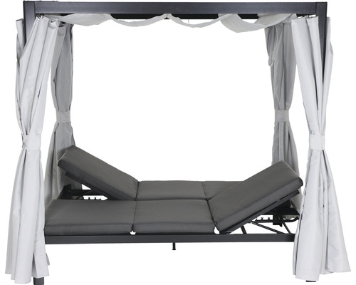 Gartenliege mit verstellbarer Rückenlehne, Vorhängen und Dach