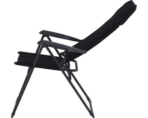 Schwarzer Relaxsessel für den Aussenbereich mit Armlehnen und verstellbarer Rückenlehne